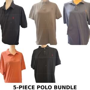 Ralph Lauren Polo Short Sleeve Classic Fit Polo, 5 Shirt Bundle, Large